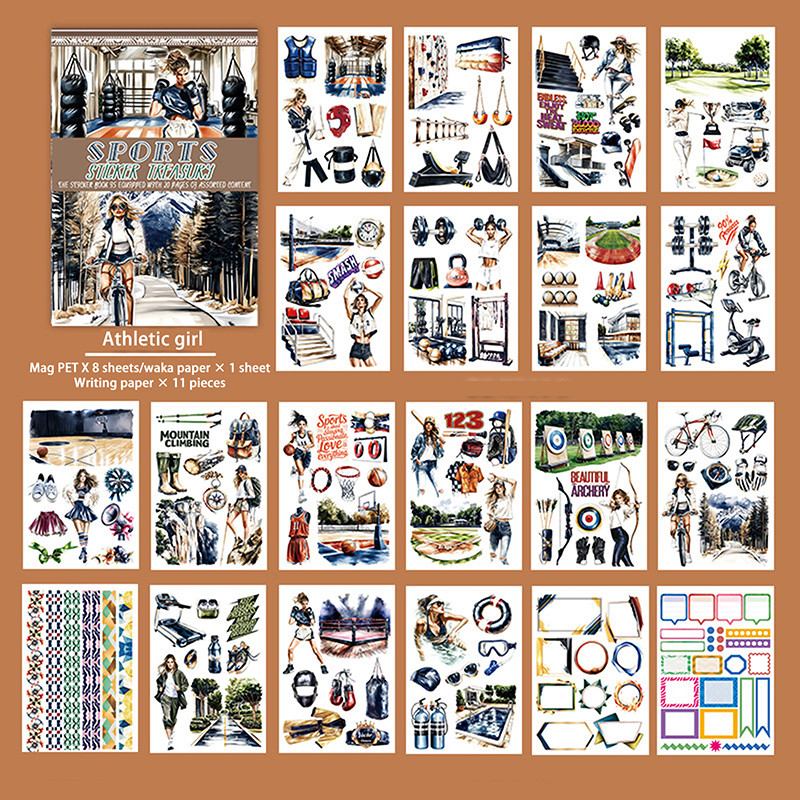 

20Sheets Retro Waterproof Pre-Cut Large Size Character Sticker Book PET Sticker Set Creative A5 Landscape Character Sticker Gift