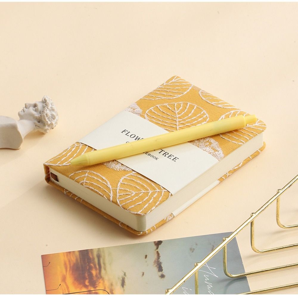 

Adorable Stylish Leaf Hand Ledger Fabric Cover Morandi Embroidered Notebook Compact Thick Pocket Book for Going Back to School