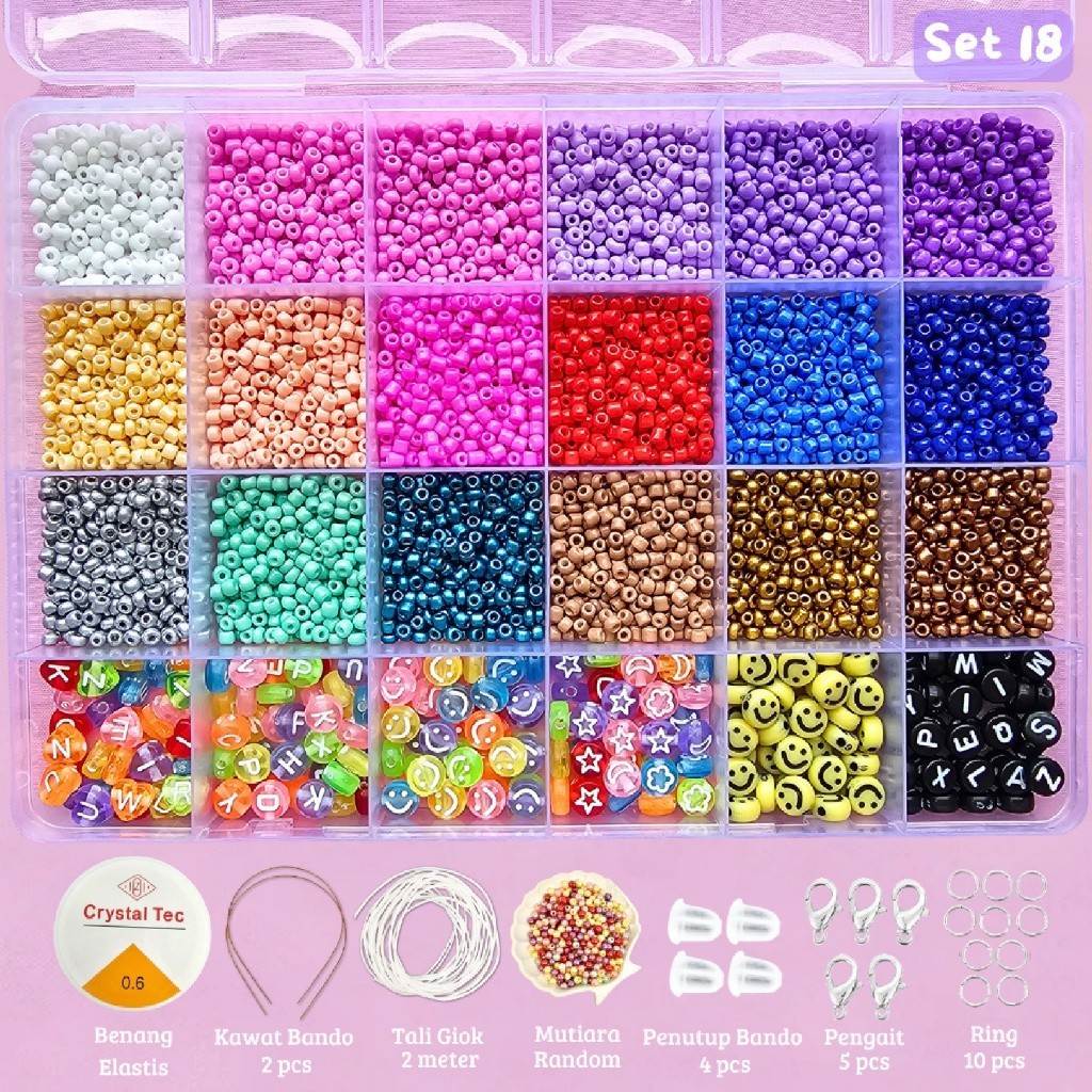 Mainan Anak Anak DIY Manik Manik Set Box Lucu Korea Beads Aesthetic (Gratis Benang Elastis + Tali Gi