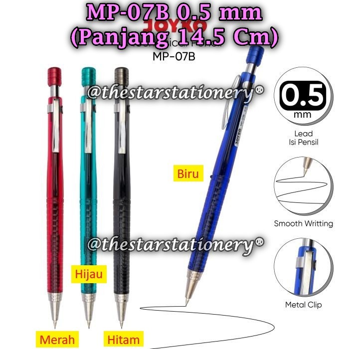 

(1 Pak/12) GROSIR Pensil Mekanik JOYKO MP-07B 0.5 mm Mechanical Pencil Joyko MP-07B (Pak/12)