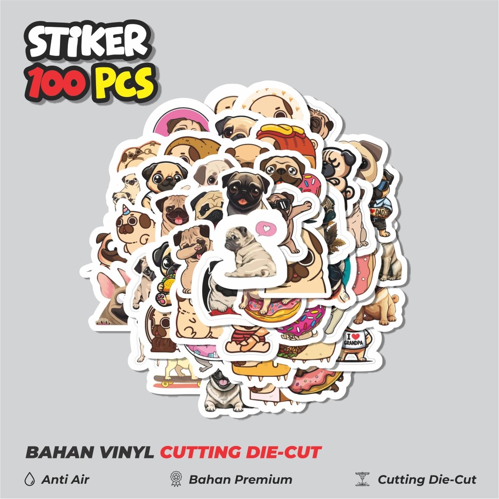 

Terbaru! 50 pcs Stiker Hewan Pug Dog [Anjing Pug] Dekorasi Lucu Kreatif untuk Notebook, Skateboard, HP