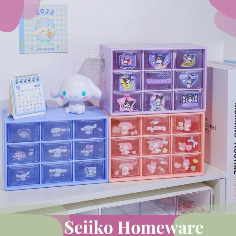 (Seiko)  RK2162  Kotak Laci 9 sekat SANRIO FREE STICKER Box Laci Aksesoris Mini