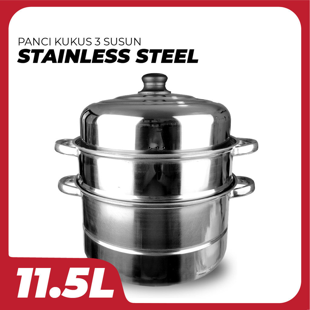 Panci Kukus 3 Susun 30cm Stainless Steel Panci Kukusan Tebal / Panci Rebus Steamer Anti Karat Penguk