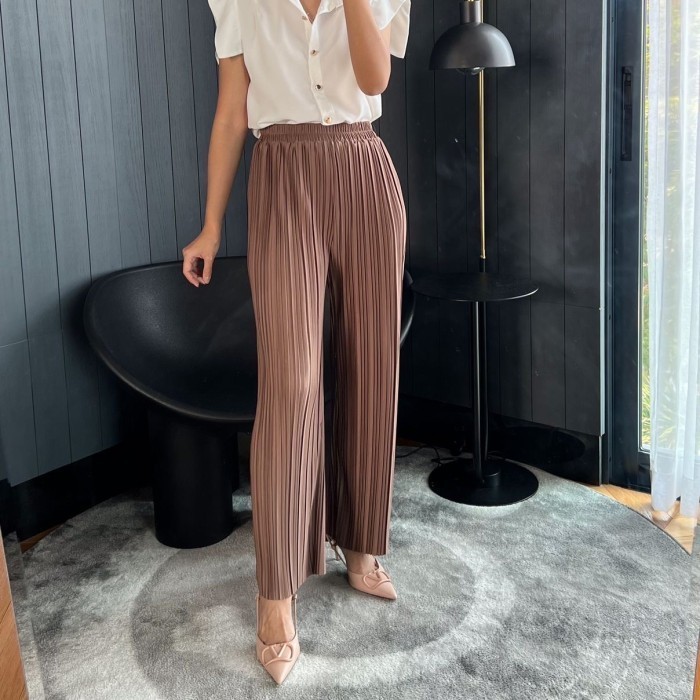 ✨HST.H✨ - DISKON Celana Pensil Plisket BB / Pleats Pants Wanita Jumbo Premium 015 (1/2) - Milo