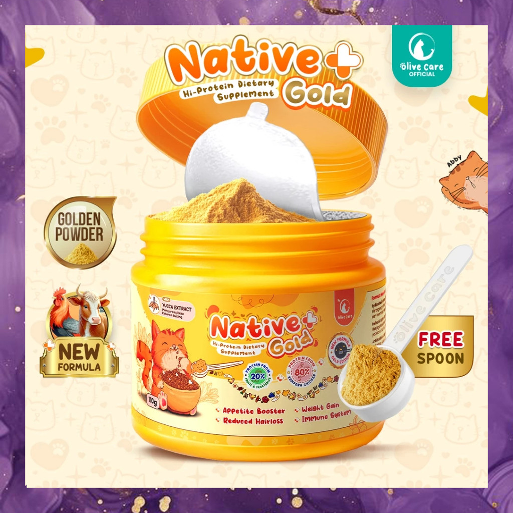 (SBA) Olive Care Vitamin Kucing NATIVE+ GOLD Protein Tinggi GOLDEN POWDER Penambah Nafsu Makan Berat
