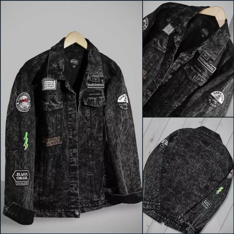 ZR56UH Jaket Jeans Pria Bordir Salviohexia Jaket Denim Cowok Emblem M-XXXL Oversize Terbaru