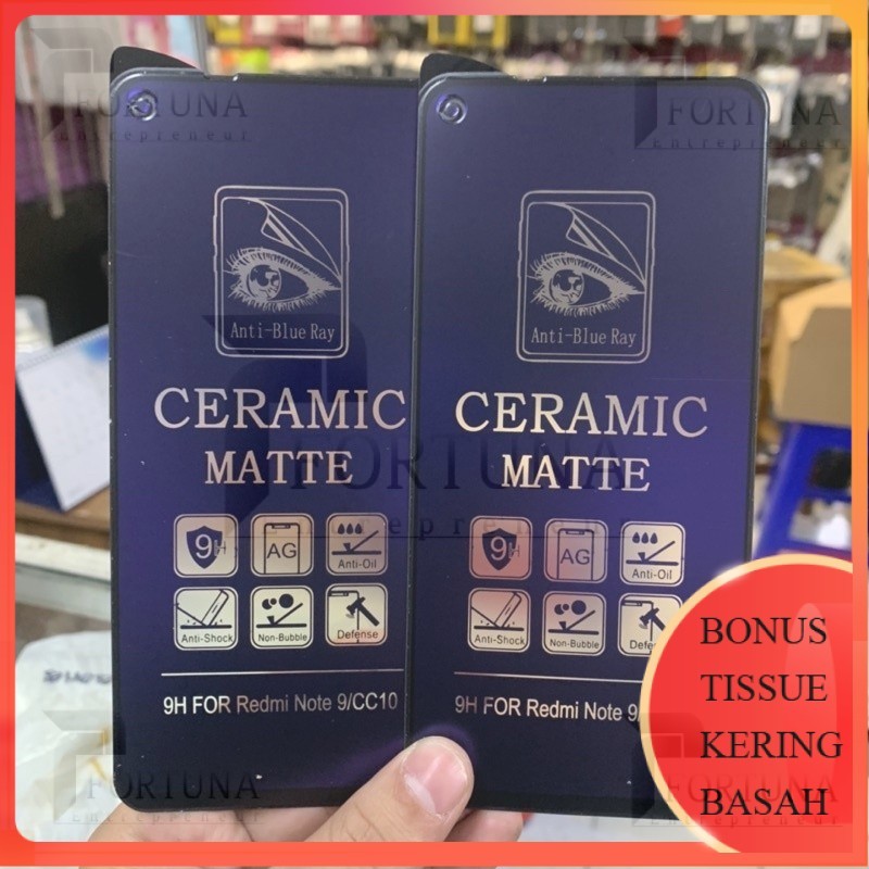 [ FORTUNA ] TG Tempered Glass Ceramic  Anti Blue Ray Xiaomi Redmi Note 9