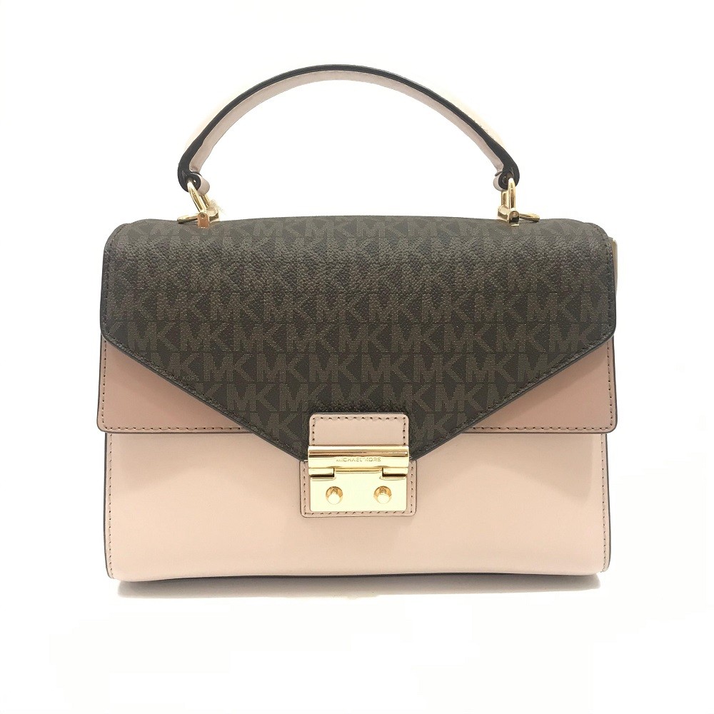 Michael Kors Sloan Medium Flap Satchel Brown Soft Pink