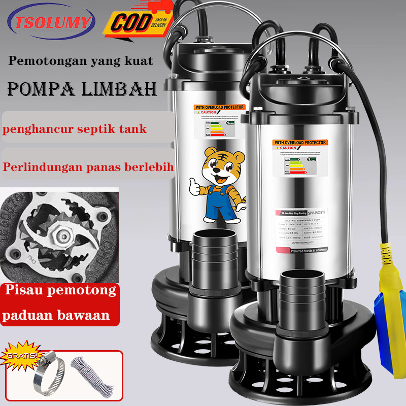 Pompa Celup Air Kotor 370Watt Stainless Steel Pompa Penghisap Air Lumpur Mesin Pompa Air Celup Pemot