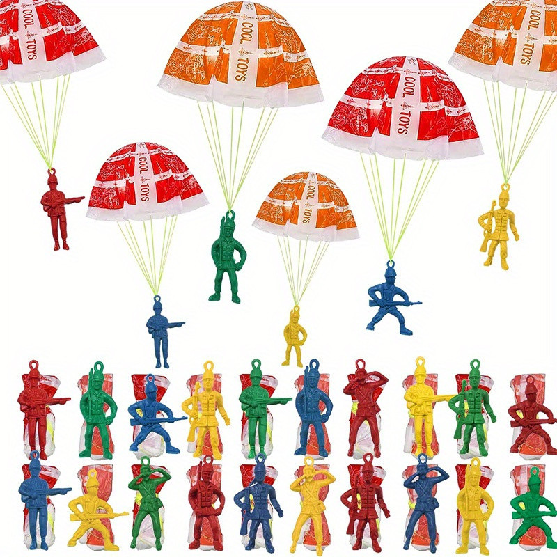 10/100pcs Parachute Toys for Kid, Army Men Action Figures Hand Throwing Kids Outdoor Games Toys,  Id