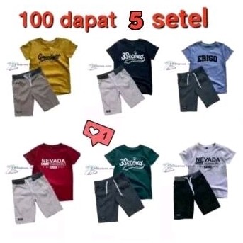 Paket  Stelan Anak 100ribu Dapat 5 Stelan 5 Baju + 5 Celana Pendek Anak Chinos PolosCO
