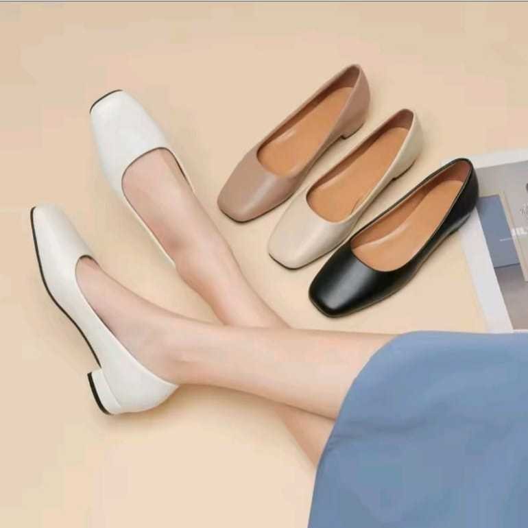 Flat Shoes Wanita Casual Import Korea Hak Pendek 3cm | Sepatu Kerja Formal Cewek Premium