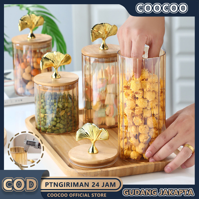 Toples Kaca Emas Tertutup Rapat/Toples Kaca Lebaran/Toples Makanan Kaca - Tutup Gold Kedap Udara/Top