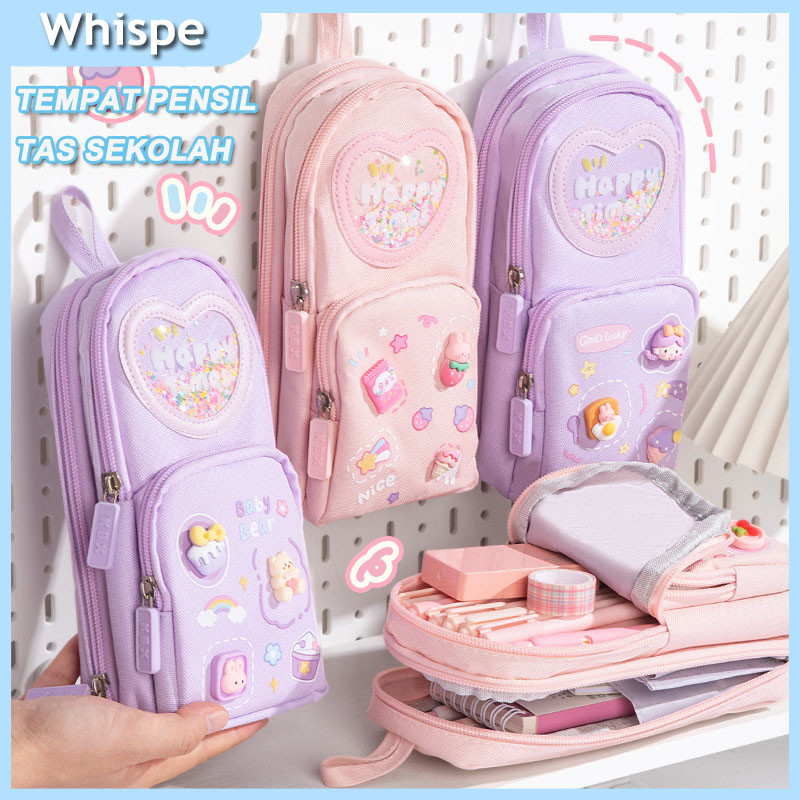 

3 Tingkat Kapasitas Besar Backpack Stationery Tempat Pensil Kotak 3D Anak Perempuan Lucu Besar