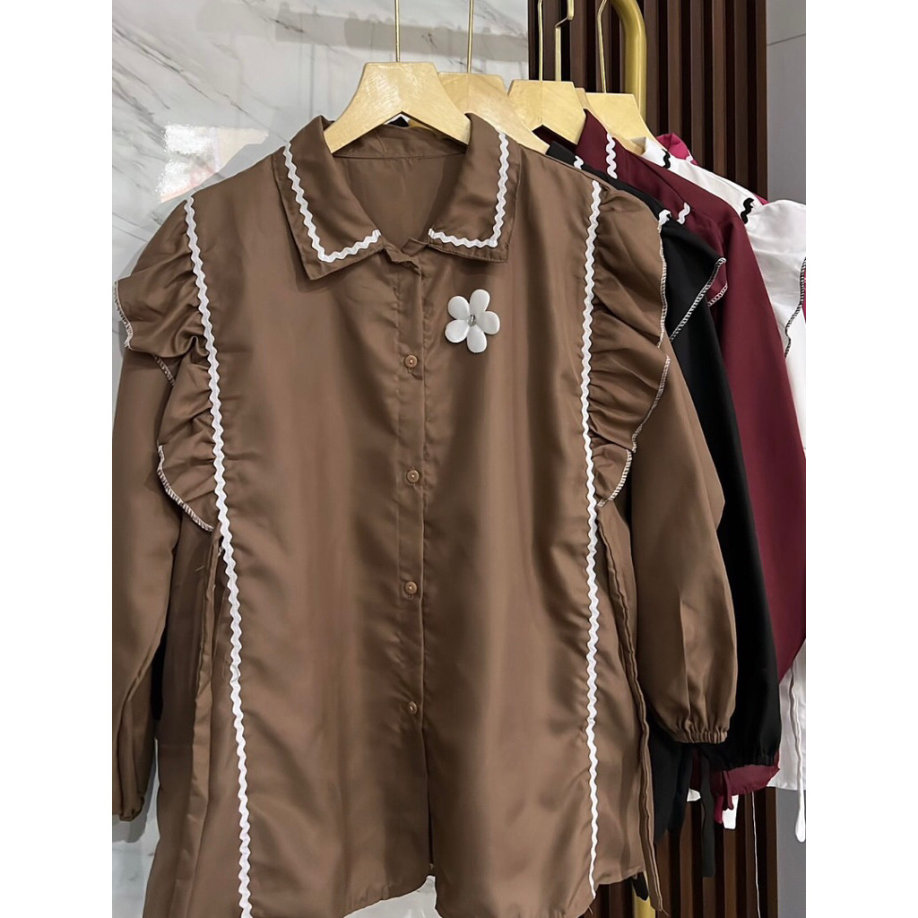 Belvera Blouse Wanita Shakira Katun Ruffle Bunga Korean Style