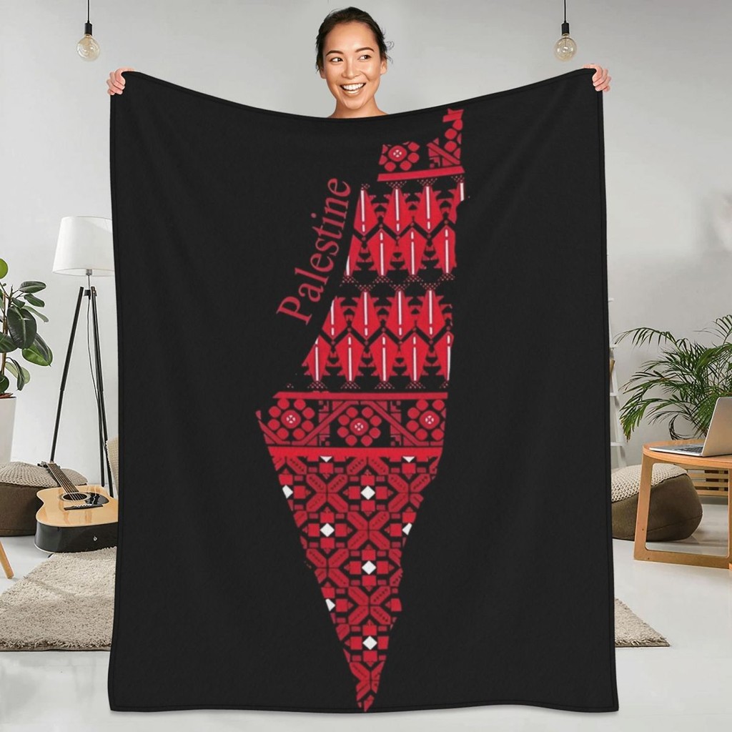 Palestine Map Tatreez Pattern Flannel Blankets Palestinian Warm Soft Bedding Throws for Outdoor Trav