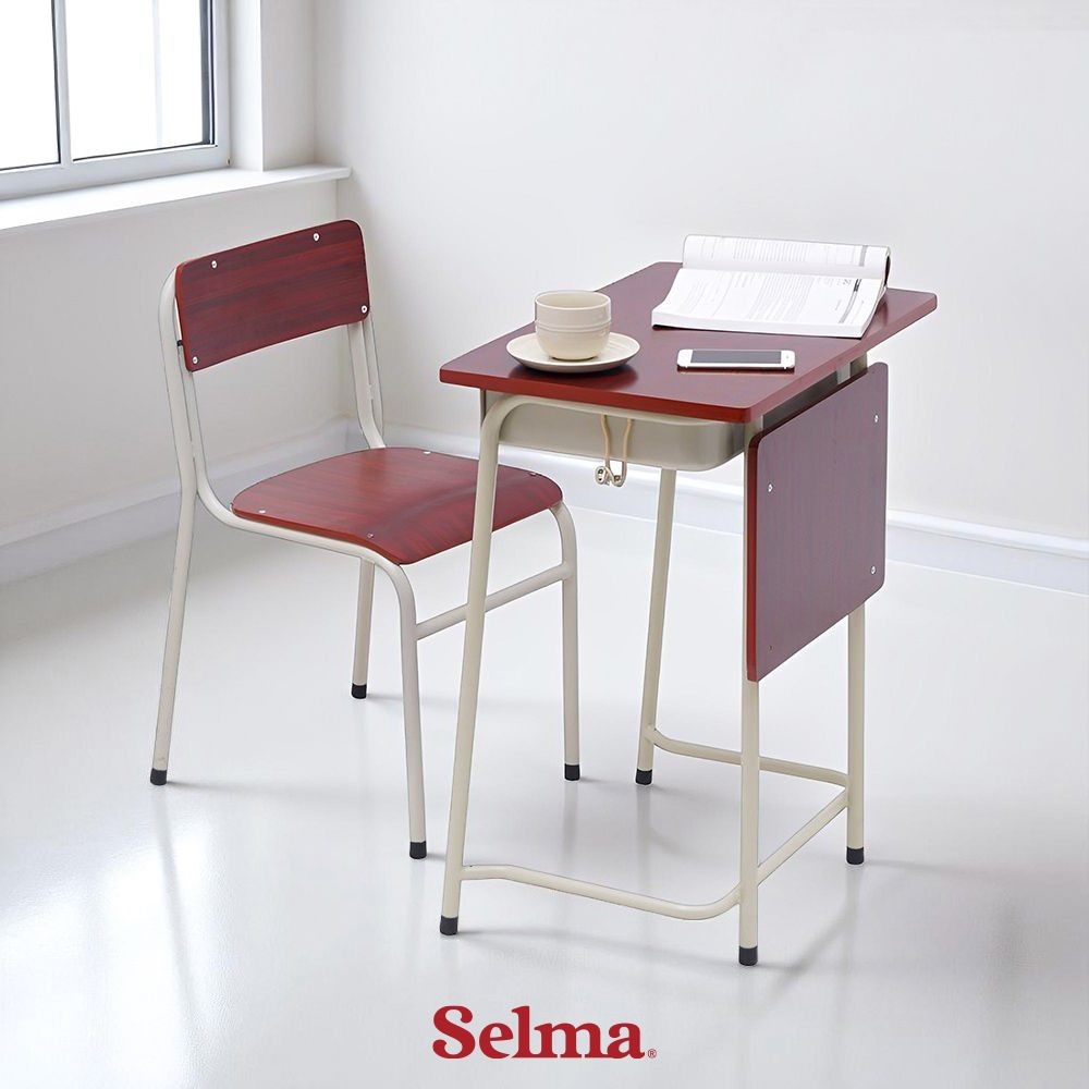 Selma Veda Set Kursi & Meja Sekolah - Abu-Abu/Putih Bangku Belajar Meja Belajar Kursi Belajar Furnit