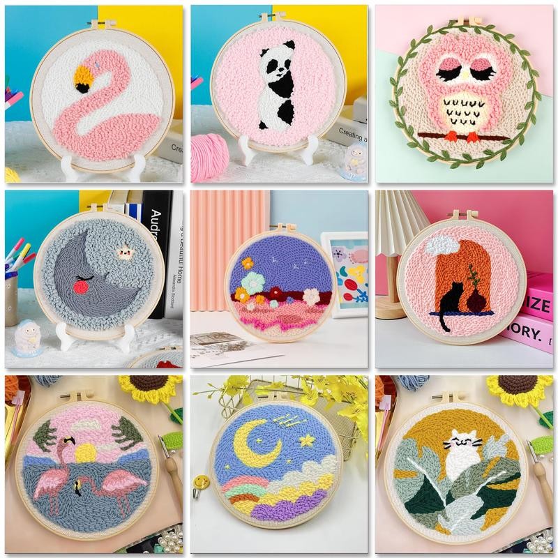 punch needle embroidery Cartoon Cute Animals Package Diy Set Punch Needle Kit Sewing Diy Punch Needl