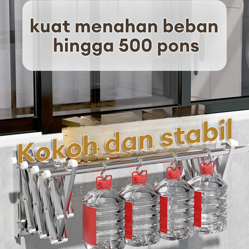 Jemuran Dinding Lipat Stainless 200cm - Jemuran Baju Anti Karat - Hemat Ruang - Kuat & Tahan Lama - 