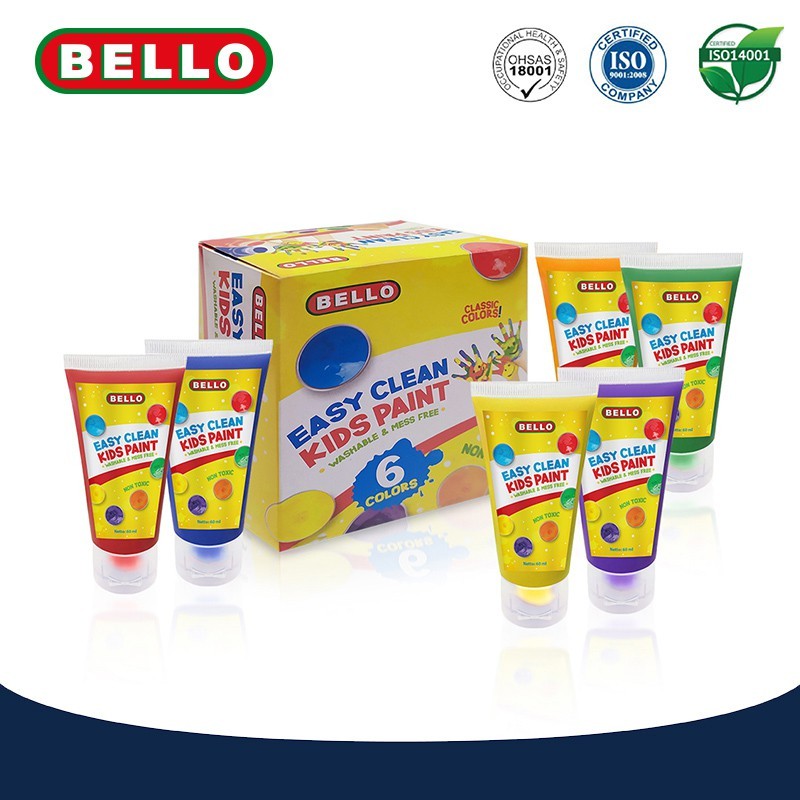

BELLO EASY CLEAN KIDS PAINT - Cat WASHABLE lukis ANAK - 1SET: 6x60ml