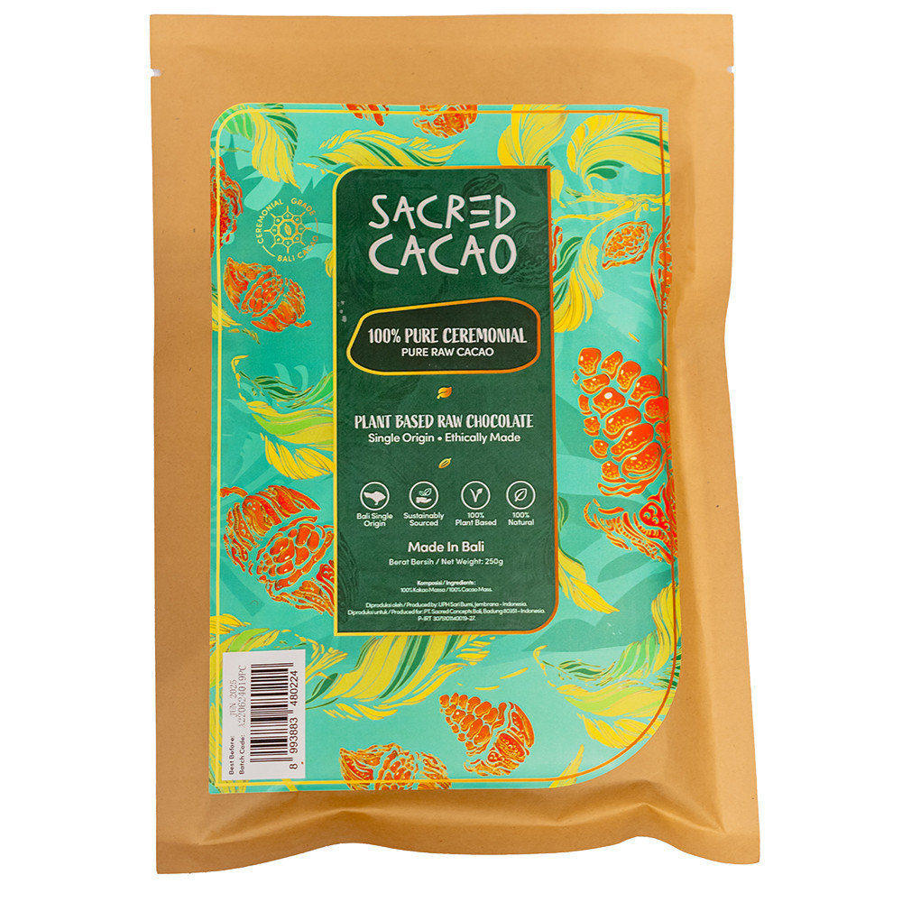 

Chocolate Coklat Sacred Cacao 100% Pure Ceremonial Bali Raw Cacao 250g