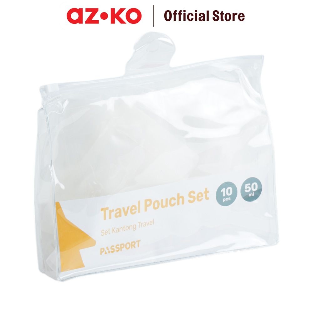AZKO Passport 50 ml Set 10 Pcs Kantong Cairan Travel Travel Pouch Wadah Sabun Sampo Lotion Praktis S