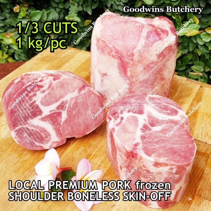 

4kg pork collar shoulder boneless SKIN-ON WHOLE CUT Local Premium - ROAST 1kg