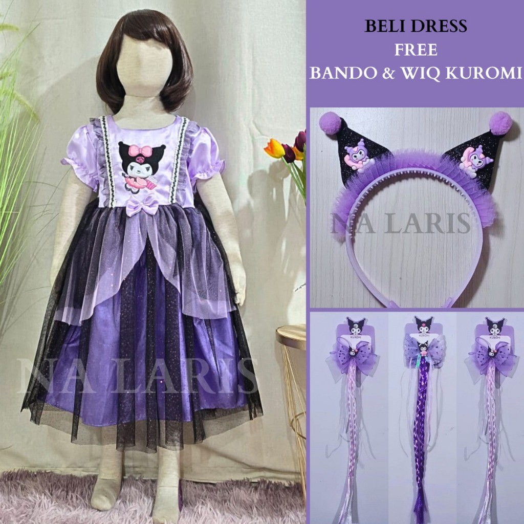 HJ98KH ( GRATIS BANDO KUROMI ) Dress ultah kuromi anak perempuan usia 3-10 tahun - dress anak gaun p