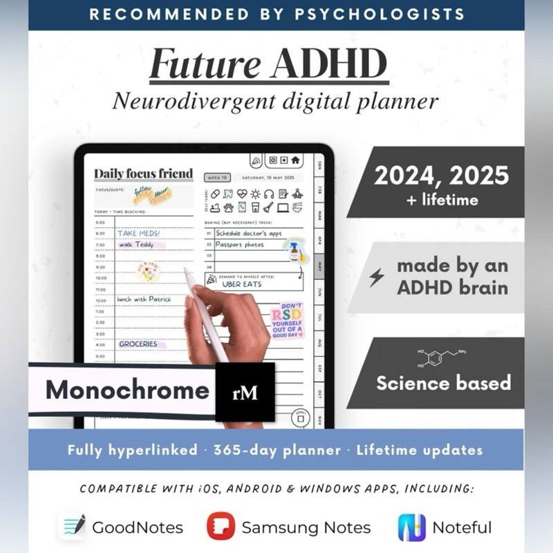 

ADHD Digital Planner:Science-Based Self-Care, Goal & Habit Tracker ,iPad, Goodnotes, ReMarkable, Android,Made by ADHDer