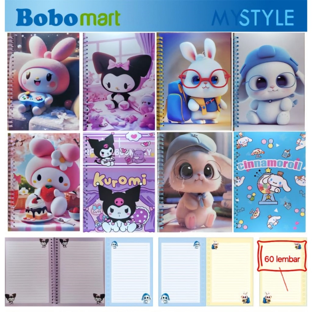 

BOBOMARTS NOTEBOOK A5 SANRIO SERIES 60 LEMBAR CUTE BUKU TULIS KARAKTER LUCU BUKU CATATAN JURNAL DIARY MURAH