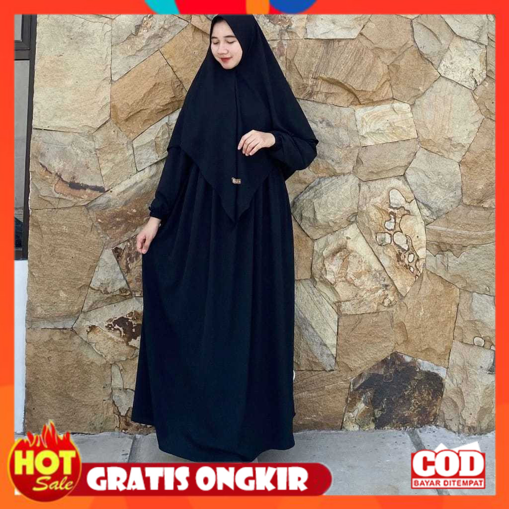 [PREMIUM ORIGINAL] Gamis Set Hijab Luna Syari Bahan Crinkle Airflow - Gamis Elegan Simple - Gamis Le