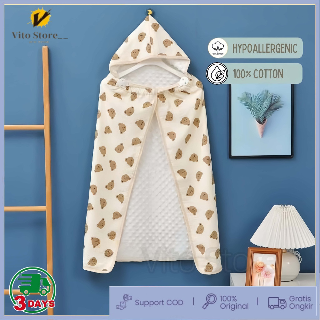 GH56YH Selimut Baby Blanket Dot Doted Minky Beludru Hoodie Hooded Topi Korea Karakter Newborn TIdur 