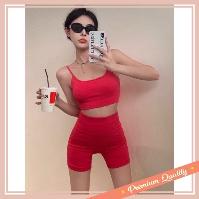 Set Sport Baju Olahraga unisex murah Kekinian keren /Love Sports Bra 1 Setelan Celana Pendek Gym Yog