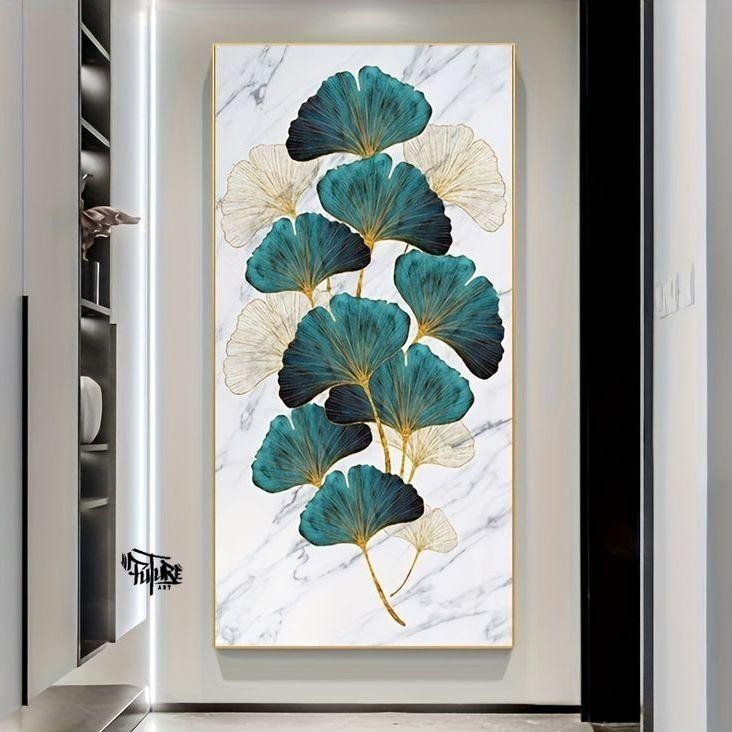 Ginkgo Gold Green Hiasan Dinding Lukisan Abstrak - future art painting