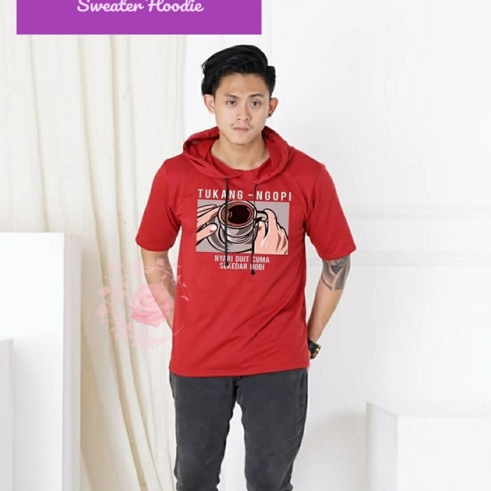 Baju pria ponco merah Sweater hoodie cowok remaja keren murah ngo gb