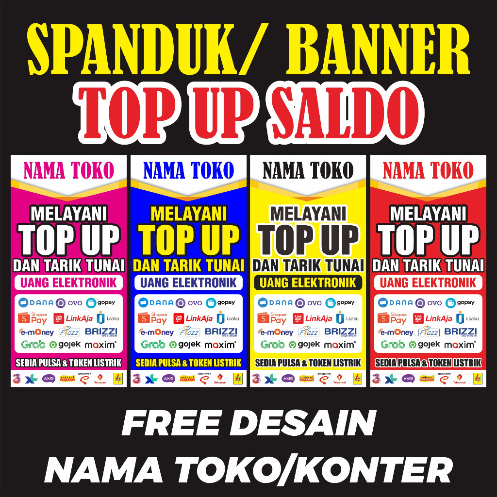 BANNER BENTUK BERDIRI - TOP UP SALDO/ E-WALLET SPANDUK TOP UP TERMURAHH