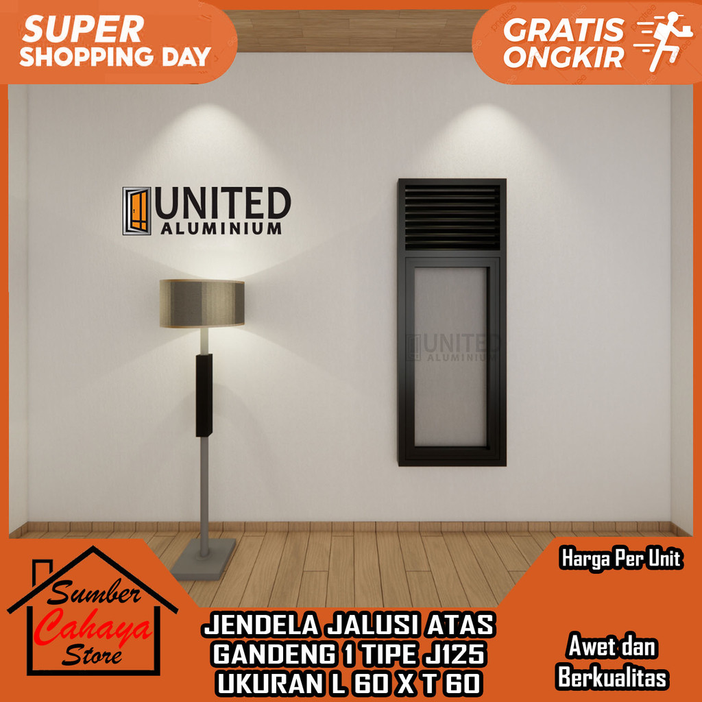 [Kargo] United Aluminium Co Id Jendela Jalusi Atas Gandeng 1 Tipe J125 Ukuran L60 X T160 60x160 60 1
