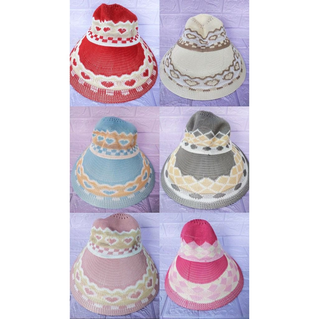 Topi Haji Dan Umroh Wanita Rajut / Topi Rajut Caddy Wanita / Topi Pantai / Topi Import Terbaru