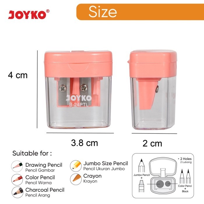 

Rautan Sharpener Joyko B-24PTL 2 in 1 Pastel - Satuan