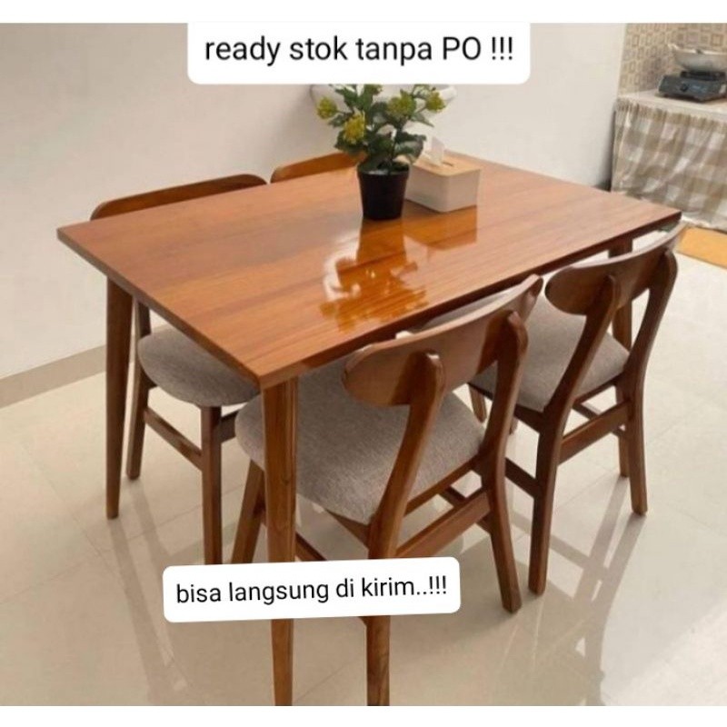 Set Meja Makan Kursi Ropan 4 Kursi Kayu Jati(Tebal Meja 3Cm)