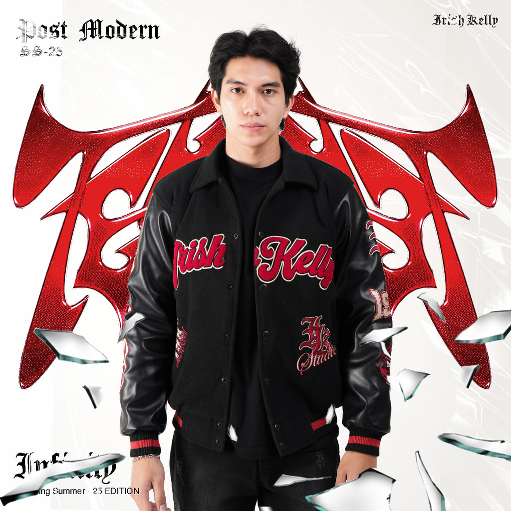 IRISH KELLY Infinity Red Black Varsity Jacket