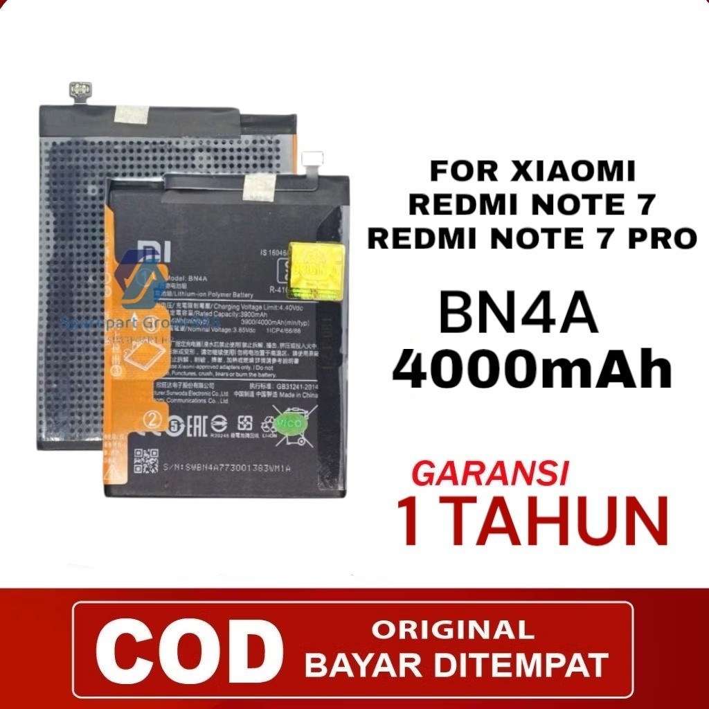 BATERAI BATRE XIAOMI REDMI NOTE 7 / REDMI NOTE 7 PRO BN4A 4000MAMH ORIGINAL BERGARANSI BONUS LEM BAT