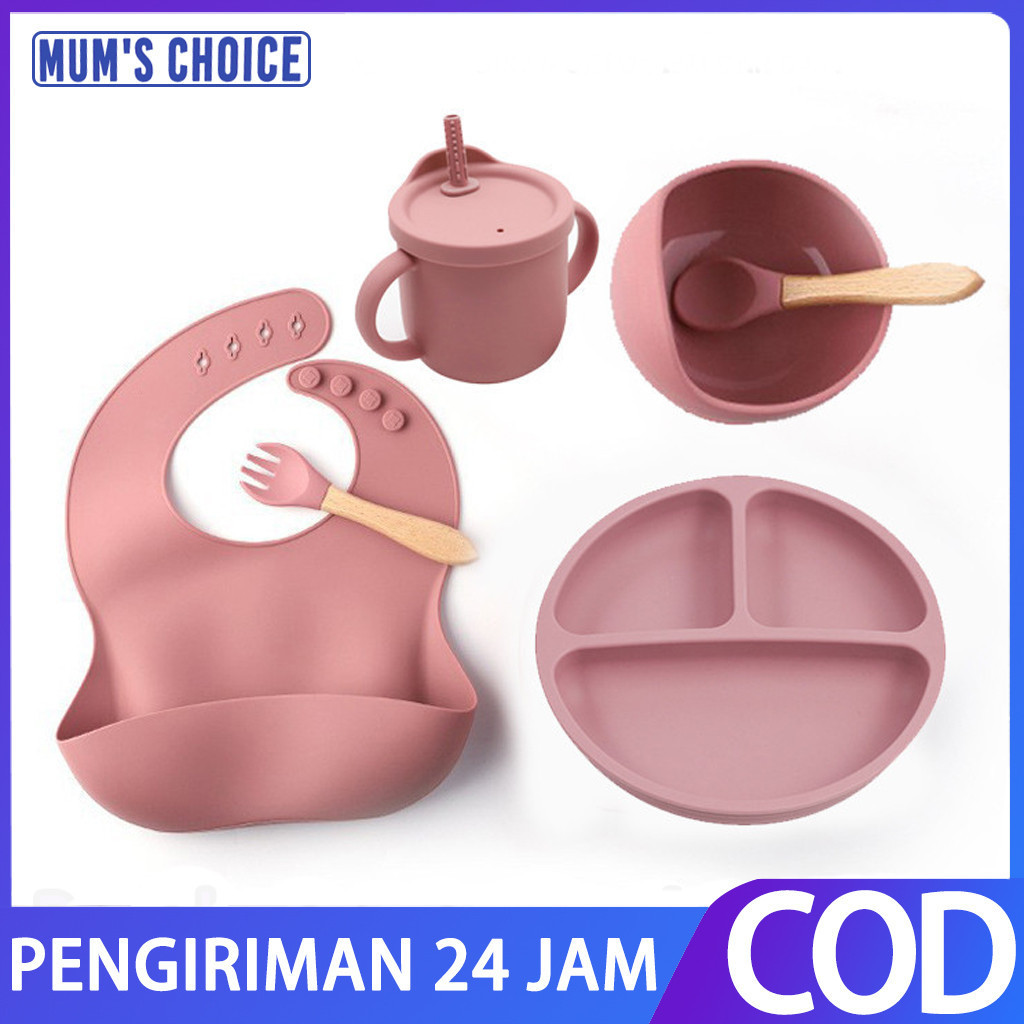 6PCS Peralatan Makan Bayi Set Tempat Makan Bayi Peralatan Makan Silikon Peralatan Makan MPASI Bayi S