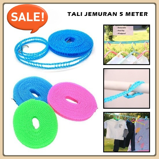 (CANTIKKU20.ID) Tali Jemuran Pakaian 5 Meter dan 3 Meter Super Praktis Gantungan Baju Clothes Line +