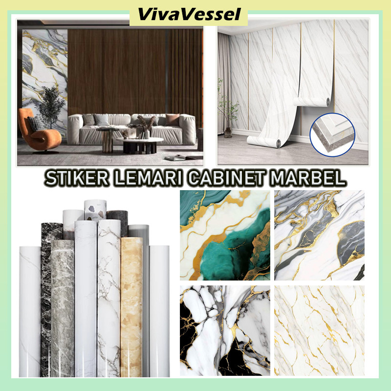 Stiker Lemari Cabinet Marbel/Wallpaper Dinding Motif Vinyl Marble Foam Roll Sticker
