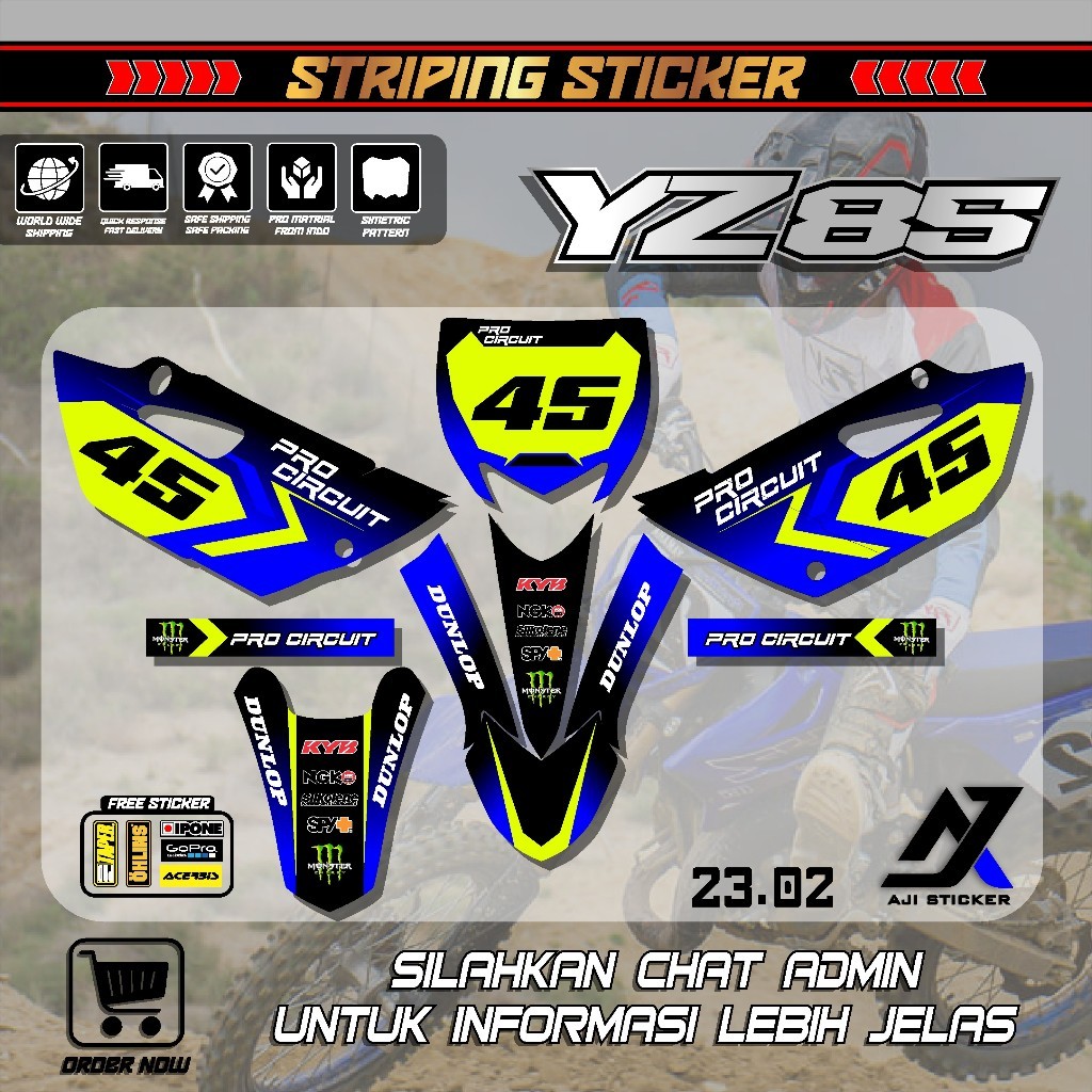 Sticker Striping List Variasi Motor Trail Yamaha YZ 85 New Semi Fullbody Bisa Custome Nomor Decal Gl