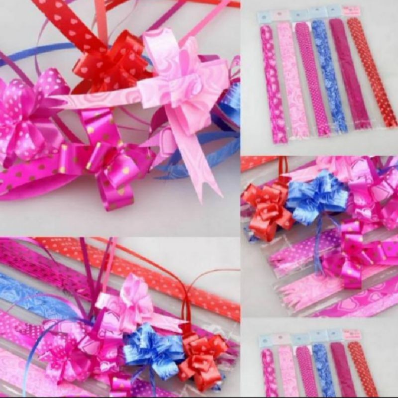 

isi 10pcs Pita Motif Serut Instan Bouqet 1x20cm / Pita Tarik kecil 1 pack / Pita Bentuk Bunga (10pcs) - babalil
