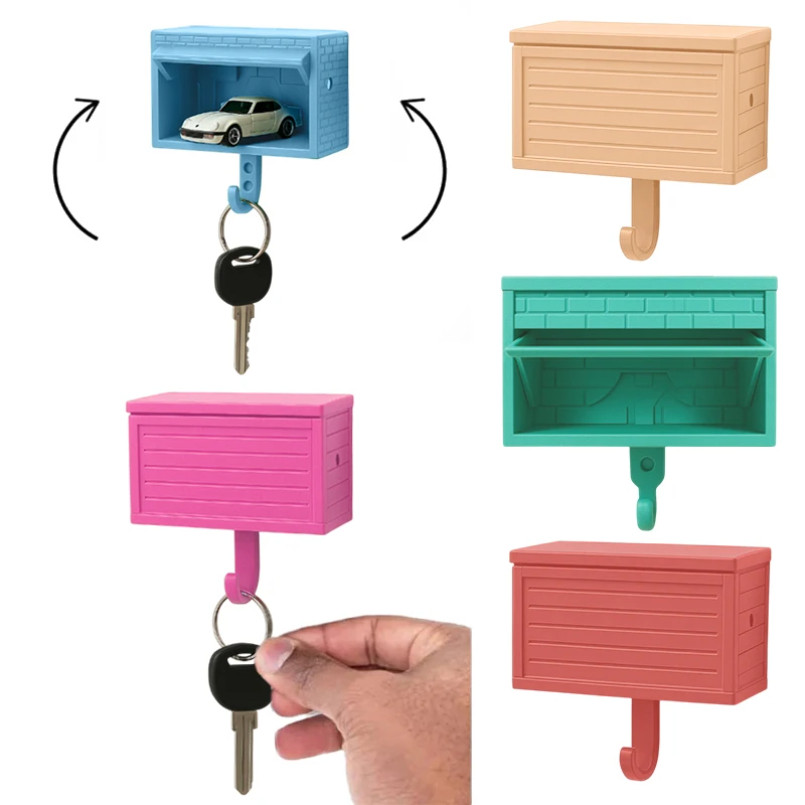 Car Garage Key Holder With Opening Door Wall Hanging Key Holder 3D Printed Key Organizer Self-adhesi