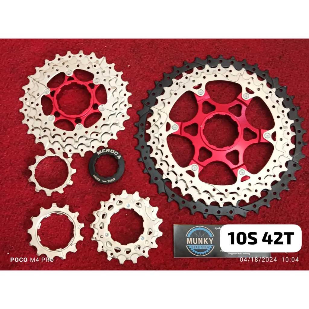 Sprocket Cassette Gear Meroca 10S 10 Speed 11-42T Wide Ratio 42T Gir Sepeda MTB Gunung Freewheel HG 