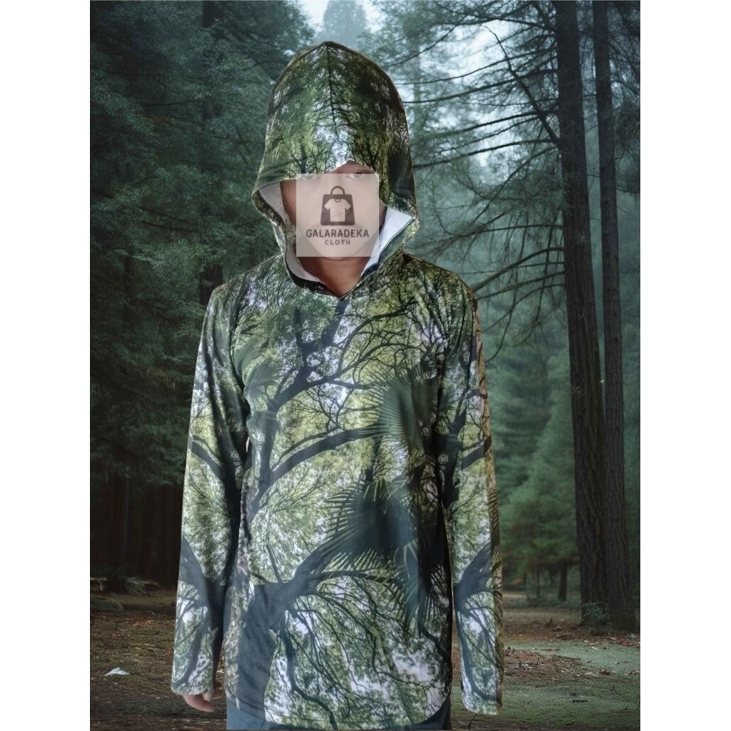 Kaos hoddie camuflase outdoor nature forest-Kaos berburu lengan panjang ada kupluk